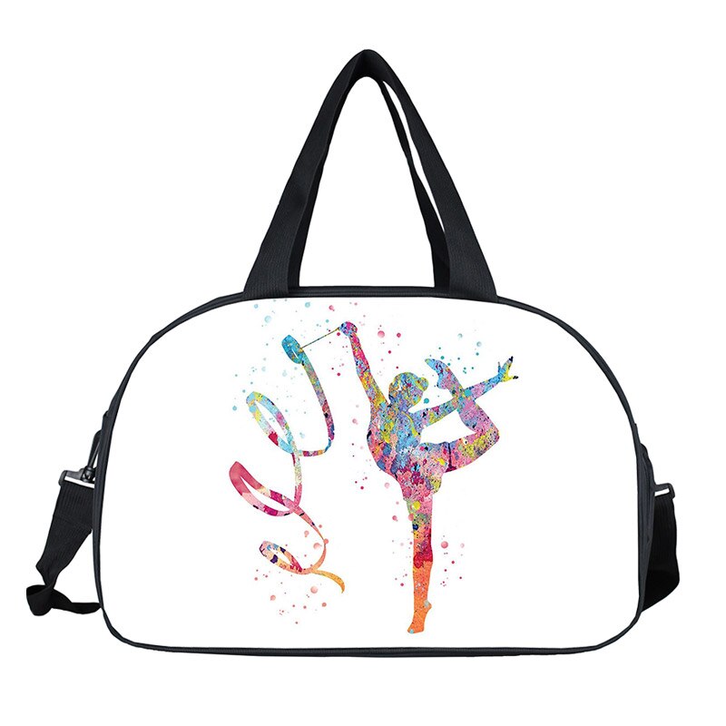 Watercolor Gymnastics Art Tote Bag Ladies Dance Sports Storage Bags Travel Multifunctional Portable Messenger Bags Shoulder Bag: WHITE
