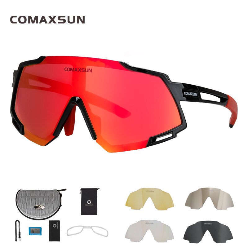 COMAXSUN Polarized 5 Len Cycling Glasses MTB Road Bike Sport Mirror Sunglasses Bike Eyewear UV400 Bicycle Goggles