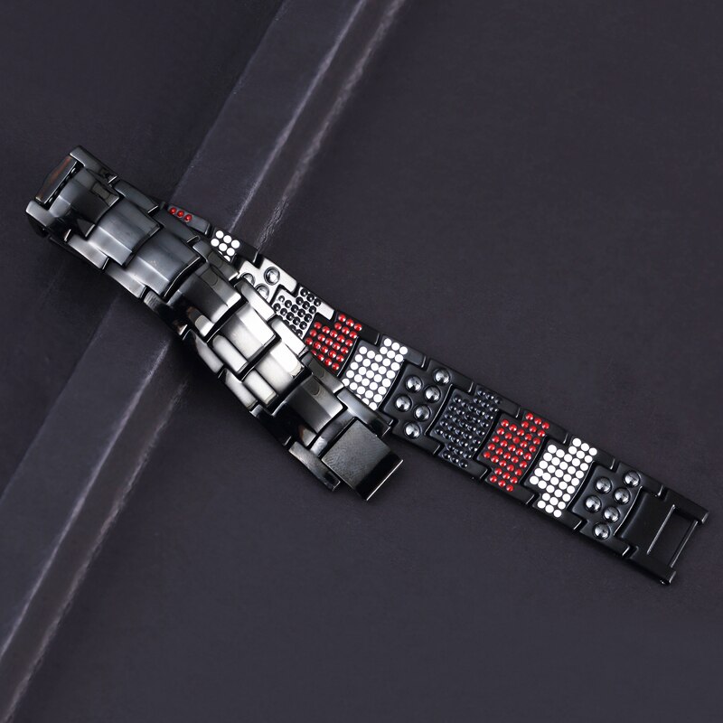 Pulsera magnética de acero inoxidable para hombre, brazalete negro puro 4 en 1 con imanes, iones negativos, germanio, salud, abeto, joyería