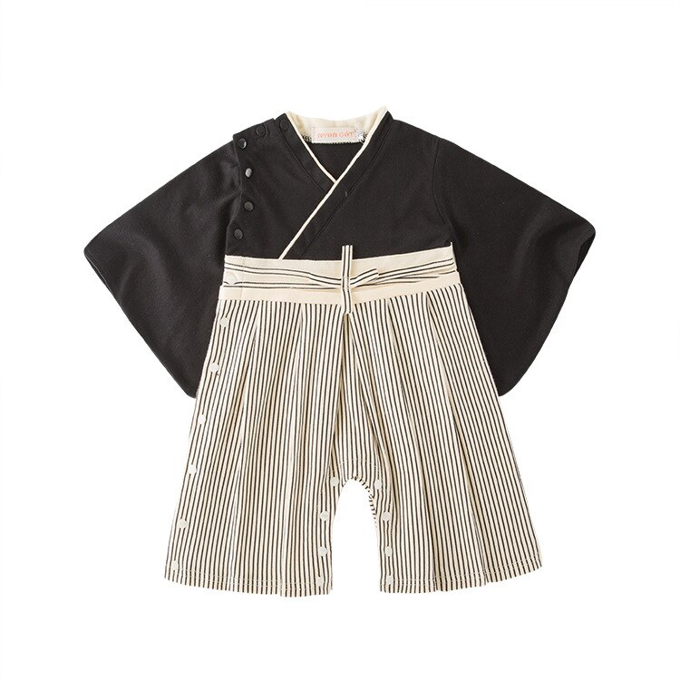 Bebê menino roupas da criança do bebê meninos preto japonês macacão listra impresso kimono macacão infantil babes mangas compridas macacão: 12 m