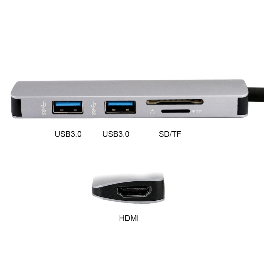 5 in1 usb c hub usb-c til hdmi micro sd / tf kortlæser adapter til macbook samsung galaxy  s9/s8 huawei  p20 pro type c usb 3.0 hub