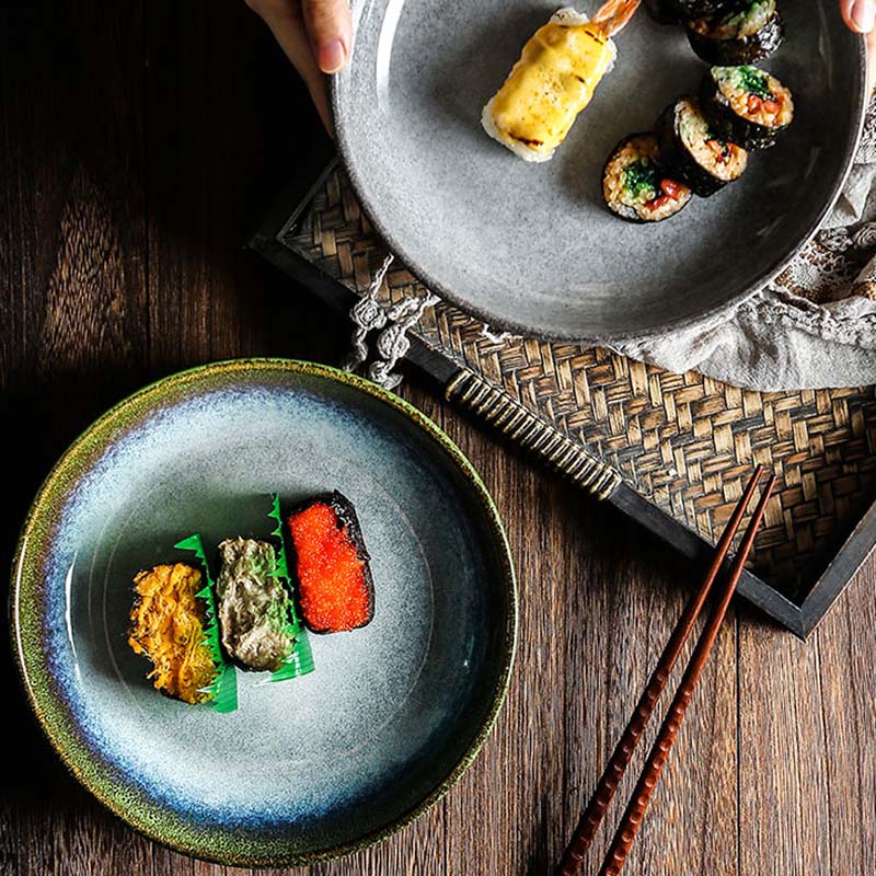 Plats en céramique de style japonais, plats profonds sous glaçure, fours créatifs, grands plats, plats, plats à soupe, plats à bouche profonde