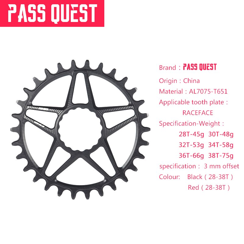 PASS QUEST Direct Mount MTB Mountain Bike Chainring 28-38T 3mm Offset Round Narrow Wide ChainWheel For RACEFACE Bicycle Crankset