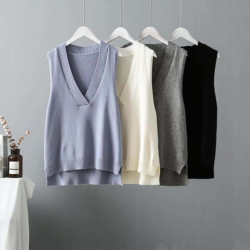 Maglione casuale primavera autunno donna gilet maglione di lana spessa e grezza maglia maglione fuori misura canotta femminile senza maniche grande superiore donna