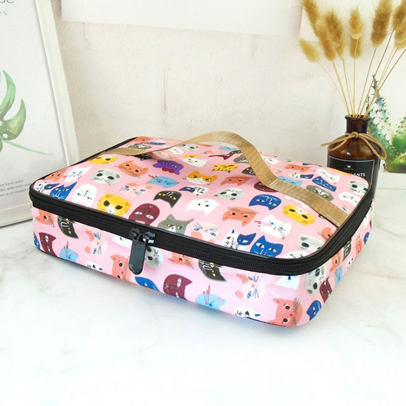 Płócienne torby na lunch dla dzieci przenośne funkcjonalne płótno w paski izolowane termiczne jedzenie piknik dla dzieci lodówka pudełko na drugie śniadanie torba Tote: Jasne