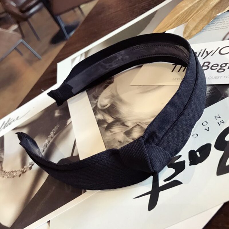 Effen Kleur Knoop Hoofdbanden Voor Vrouwen Eenvoudige Stof Meisjes Haarband Vrouwen Haaraccessoires Brede Zijde Haarband: Black