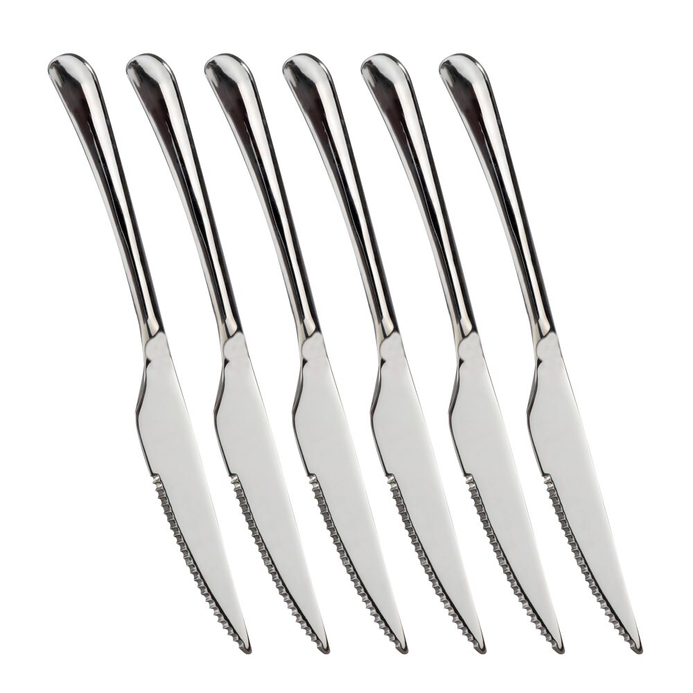 6pcs/set Stainless Steel Steak Knife With Long Handle Titanium Plating Gold Dinner Knives Luxurious Western Flatwares