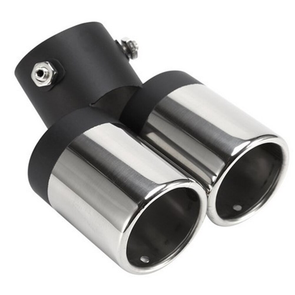 Colorful Double Outlets Stainless Steel Tailpipe Exhaust Muffler Tail Pipe Tip Cover (Curved Style): Silver 1