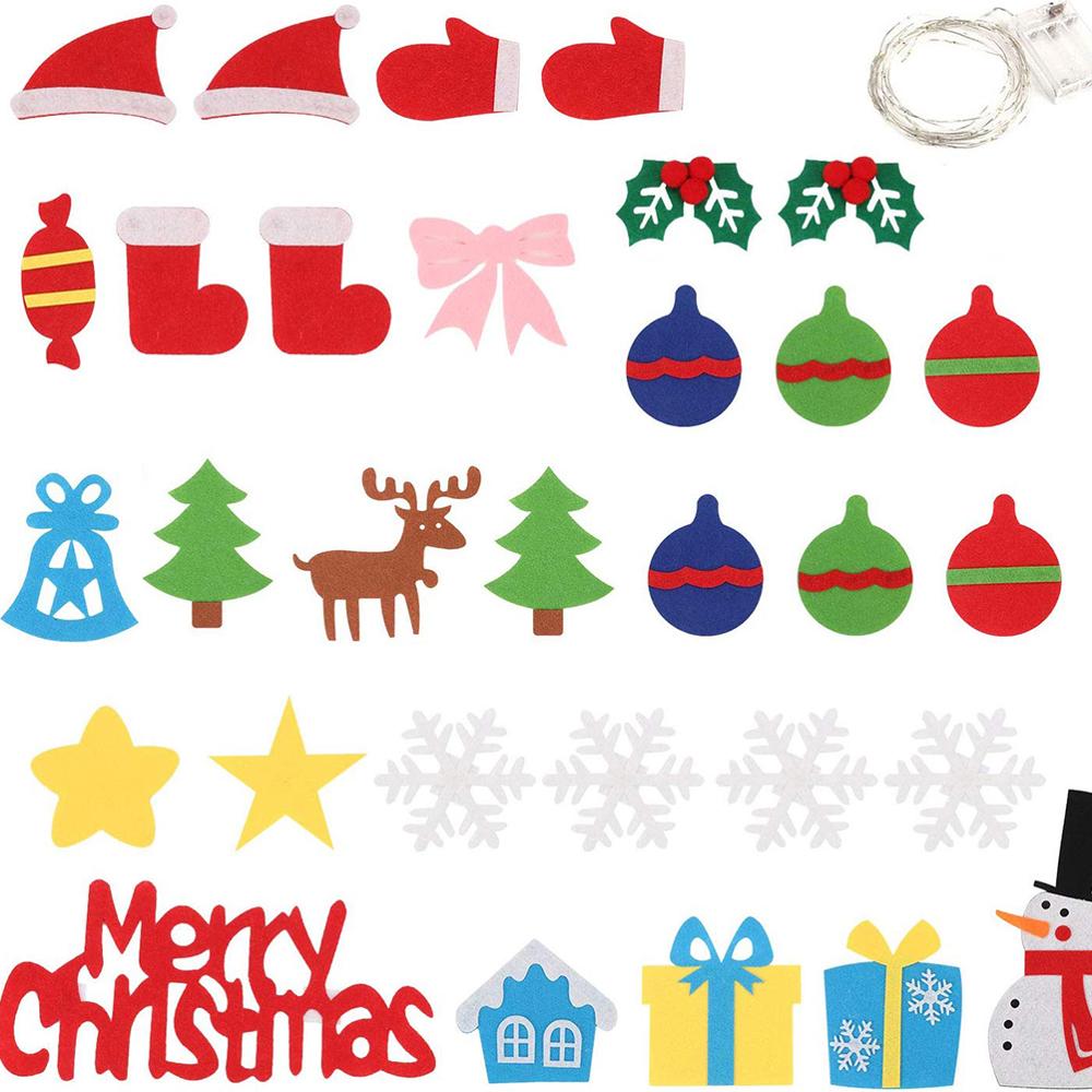 Gør-det-selv filt juletræ med snor lys børnelegetøj kunstigt træ vægophængning ornamenter juledekoration til hjemmet