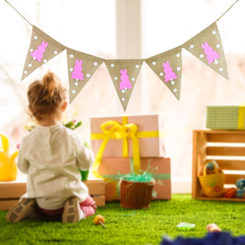Multiple Styles Happy Easter Decor Banner Cute Easter Bunny Egg Paper Garland For Home Hanging Bunting Easter Day Party Supplies