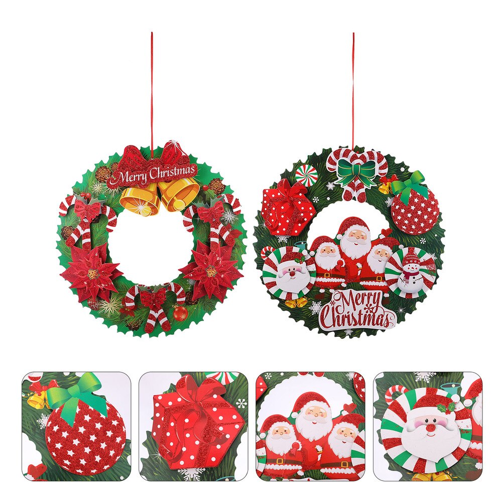 2Pcs Paper Wreath Decorative Wreath Christmas Hanging Wreath Paper Door Wreath Christmas Door Wreath for Window Wall