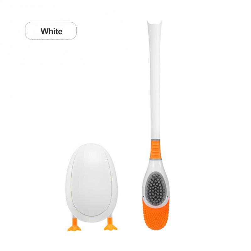 Toilet Brush Water Leak Proof With Base Duck Shape Silicone Soft Bristles Brush With Holder Toilet Bathroom Accessories: white