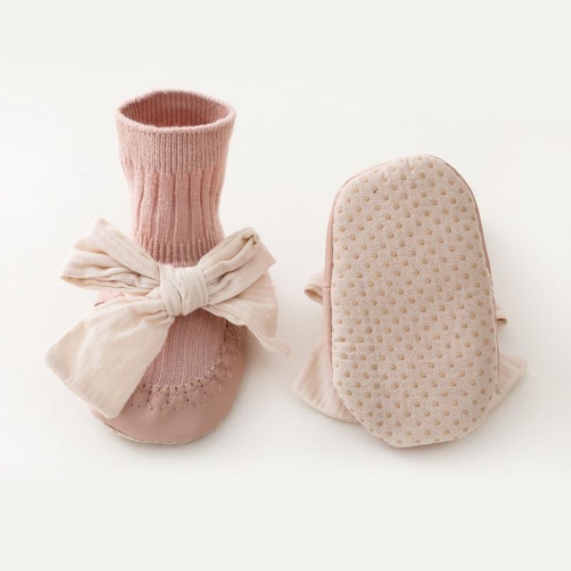 Spring Autumn Baby Girls Socks Newborn Baby Bowknot Socks Infant Baby Socks Anti Slip Soft Cotton Floor Sock Shoes: Pink / M(6-12M)