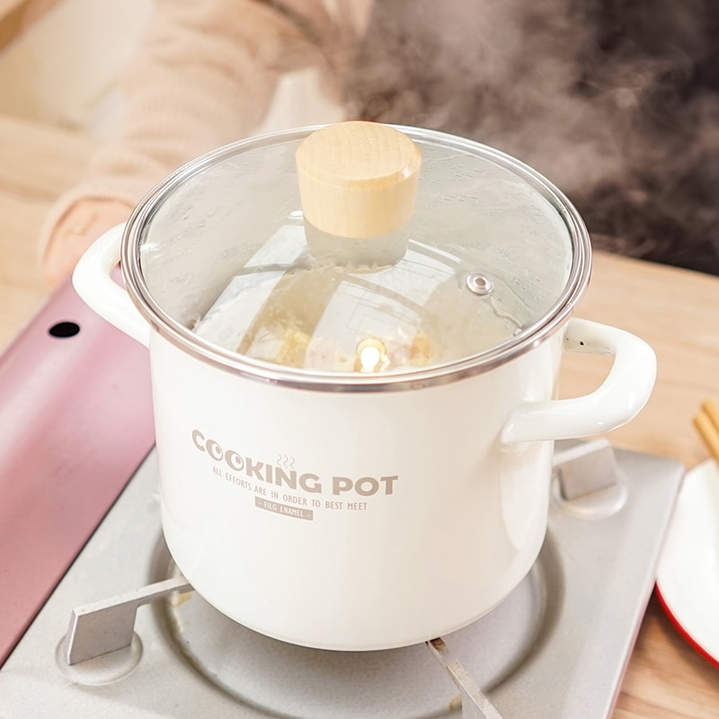 Porcelain enamel stew soup pot noodles thicked Japanese electromagnetic oven high temperature resistant cooker pot pan