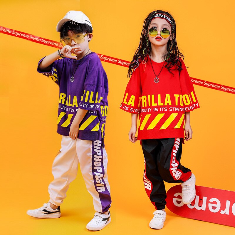 Niños y Niñas Ropa de Primavera de de de verano ropa para niña suelta de Hip-hop actuación de Street Dance traje