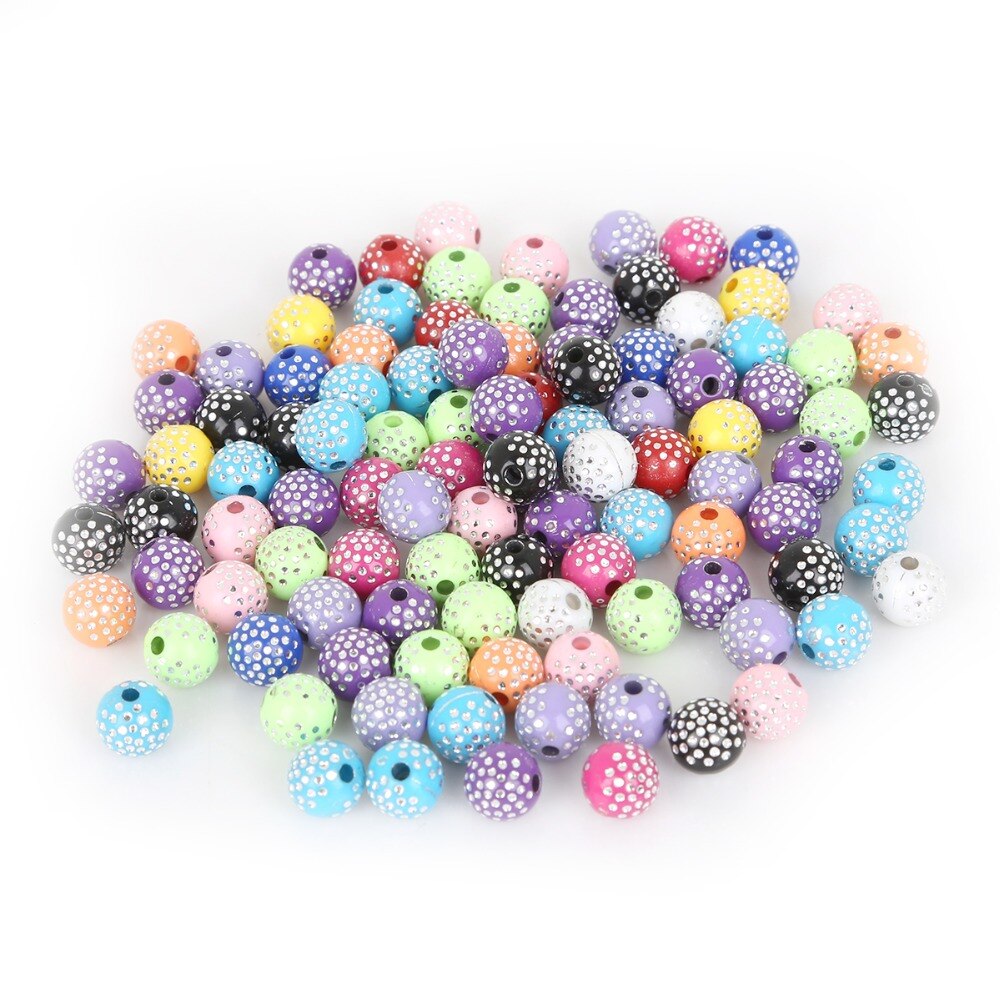 100 stk 8mm farverige runde akrylperler rhinsten charme perler til smykkefremstilling gør-det-selv håndværk scrapbog dekoration