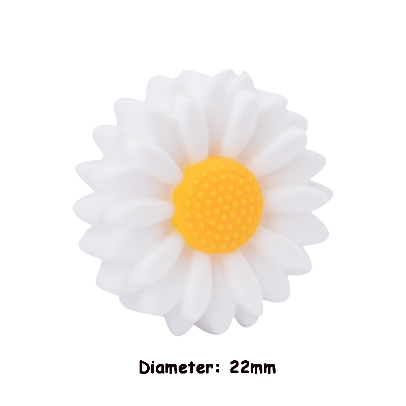 10PCS Silicone Beads Daisy Baby Teething Silicone Beads Sunflower DIY Food Grade Rodent Toy BPA Free Nurse Accessories: 22mm-Snow