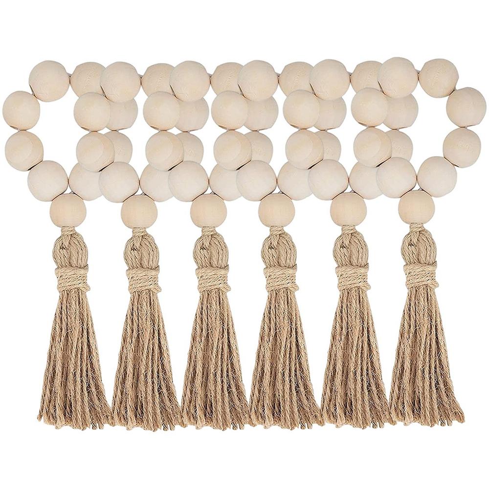 1/12PCS Wood Bead Napkin Rings Garland With Tassels Farmhouse Beads Rustic Country Table Napkin Holder Weddings Home Boho Decor: Dull