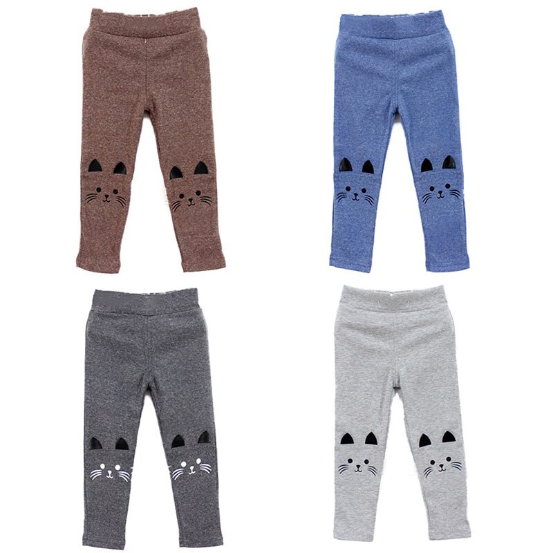 4 colores bebé niño Niña Pantalones 2-7Y lindo estampado de gato pantalones chico cálido pantalones elásticos leggings L07