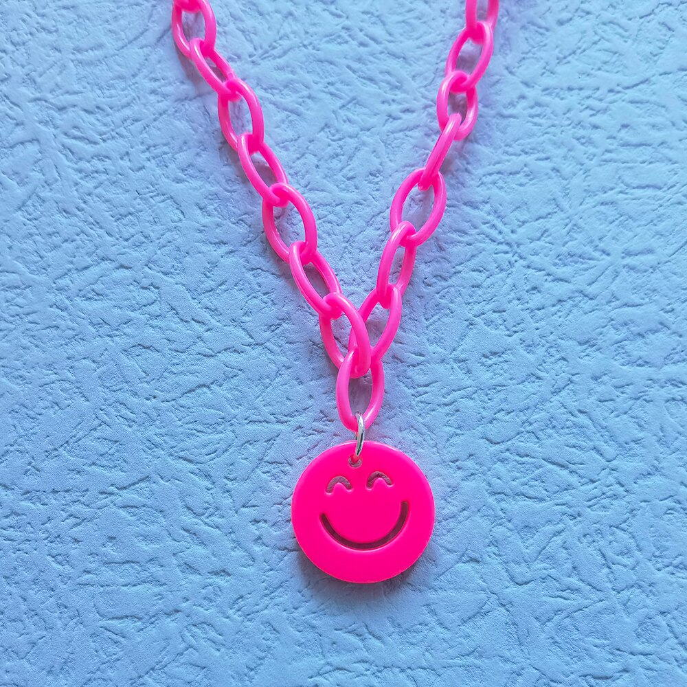 ZX collana con ciondolo a forma di faccia rotonda Color caramella per donna collana con catena in resina geometrica dichiarazione gioielli all&#39;ingrosso INS: rose red