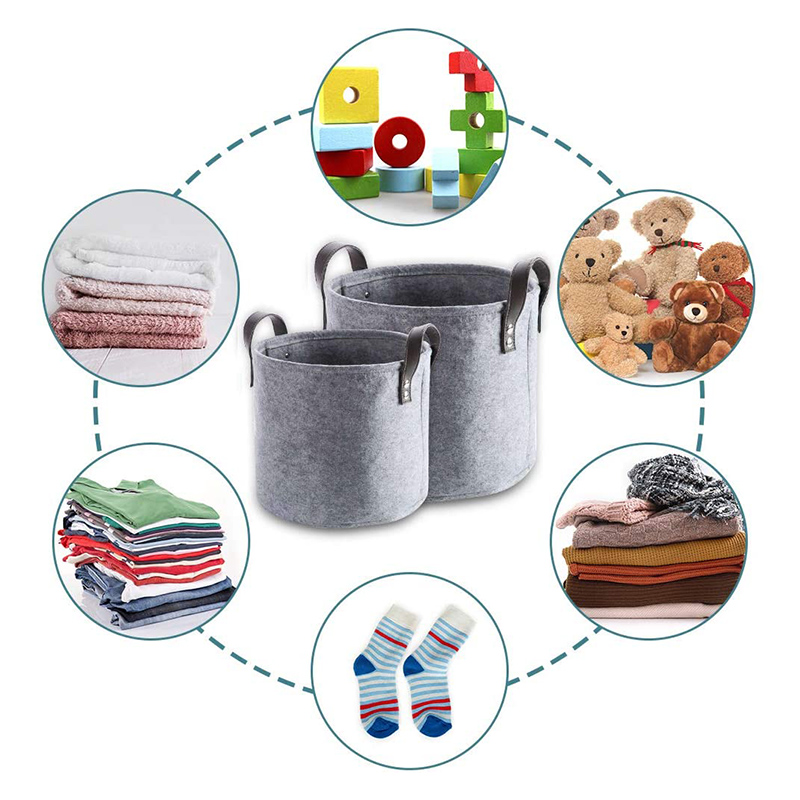 Felt Storage Basket Living Room Tea Table Gray Sundries Storage Basket Cloth Felt Storage Box Bedroom Socks Round Barrel Storage