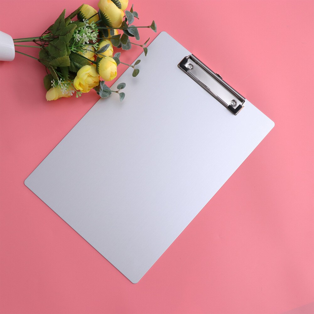 A4 Aluminum Clipboard Paper Holder Metal Clipboard File A4 Binder Holder for Office School Worker (Silver)