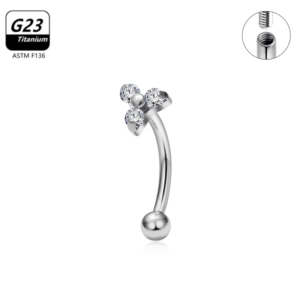 G23 Titanium ASTM-F136 interne draad Wenkbrauw Piercings Lichaam Sieraden Voor Vrouwen zirkoon Oorbel Ster Bloem Hart: Black / Silver Plated