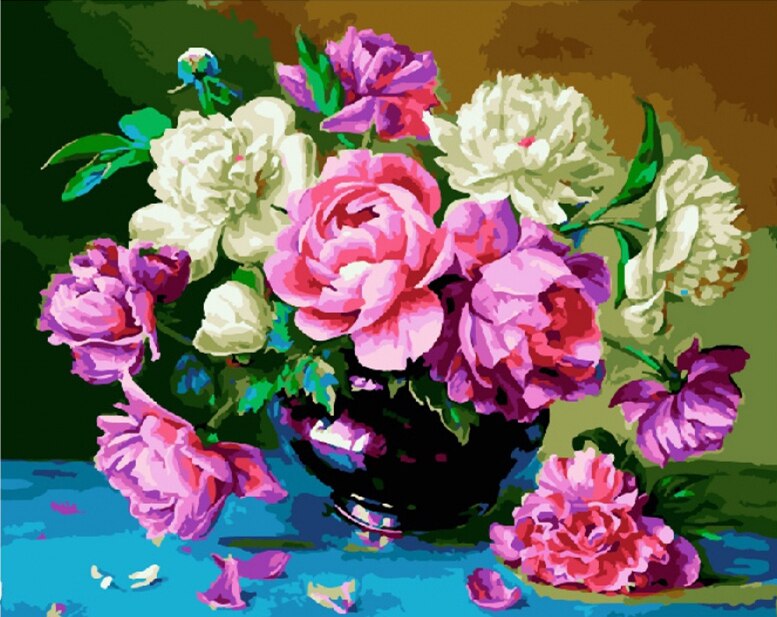 EverShine, Kits de imágenes por números de flores, dibujo pintado a mano, lienzo de peonía, arte de pared, decoración del hogar: SZES-347