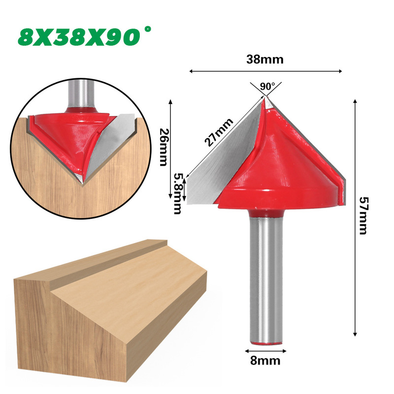 1 stuk 8mm 3d v graveerbit cnc-frees voor houtbewerking wolfraam houtbewerking 60/90/120/150 graden frees