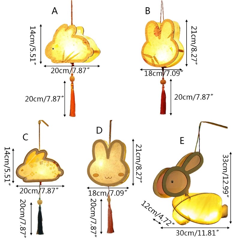 Mid-Autumn Festival DIY Handmade Wooden Lantern Material Package with LED Light Cute Rabbit Shape Hanging Lamp Decor Lantern