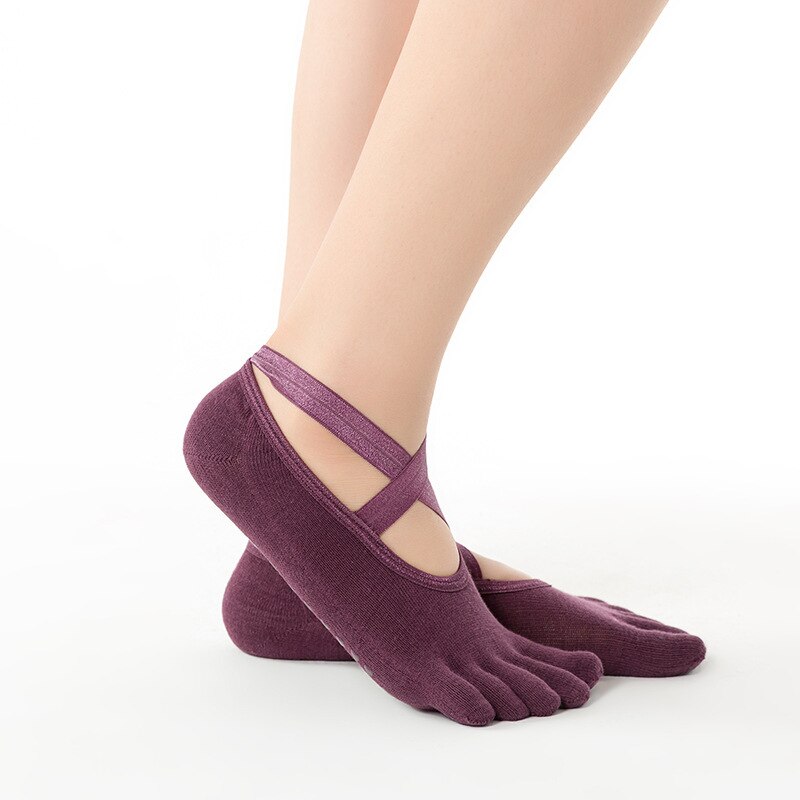 Chaussettes de Pilates antidérapantes pour femmes, 1 paire, en Silicone, respirantes, pour danse de Ballet, gymnastique, dos nu: Red-A