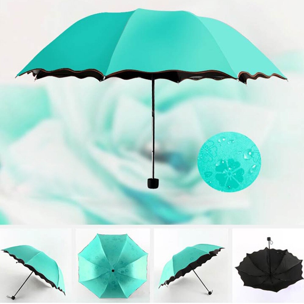 Parasol de viaje paraguas plegable portátil de las señoras de los hombres a prueba de viento paraguas UV de isshowtienda: green
