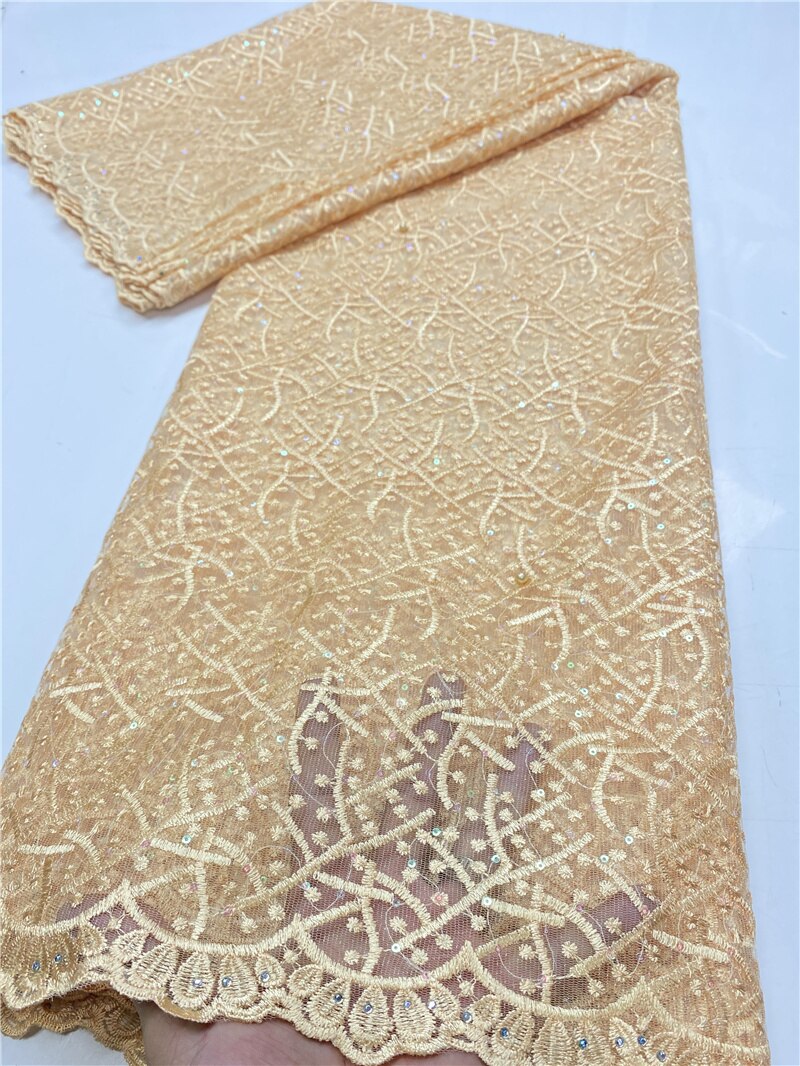 Tessuto di pizzo con paillettes bianco africano 2020 tessuto di pizzo Tulle francese di alta qualità tessuto di pizzo nigeriano per YA3634B-1 da sposa: immagine 6