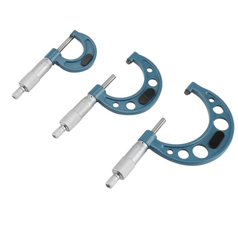 3Pcs Micrometer Set Bearing Steel High Accuracy Outside Diameter Wrench Measurement Tool 0 -75mm Measurement Tool