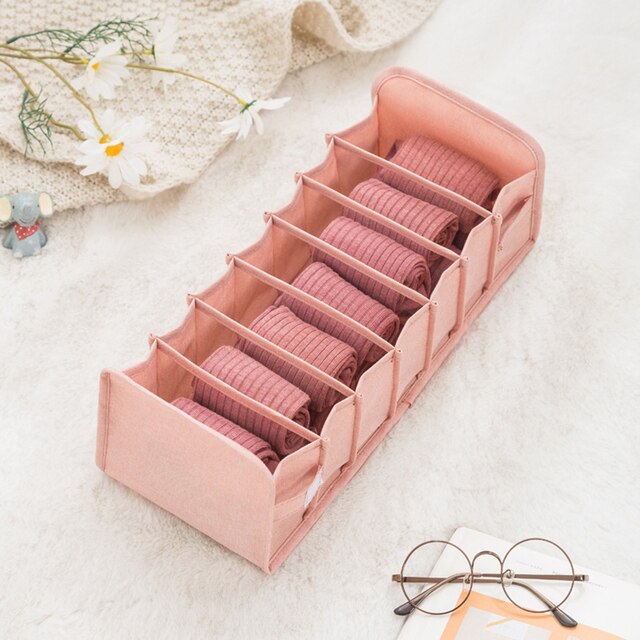 Boîte de rangement pliable pour soutien-gorge, sous-vêtements, chaussettes, tiroir lavable pour la maison: Pink 7Grid