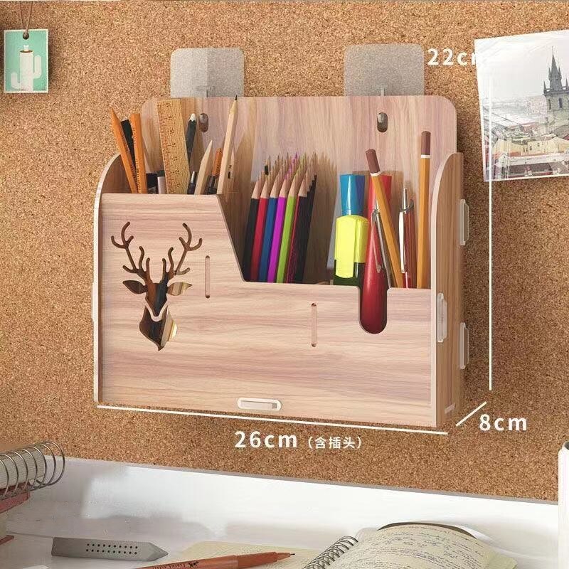 DIY desktop storage box pen holder desktop learning pen holder office desk organizer storage rack supplies wood: 1