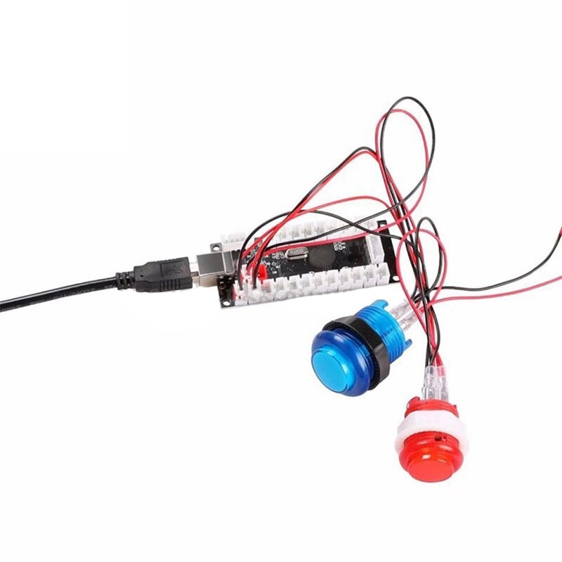 2 Player Arcade Contest DIY Kits USB Encoder To PC Joystick + LED Chrome Buttons For Arcade Mame Raspberry Pi 2 3 3B