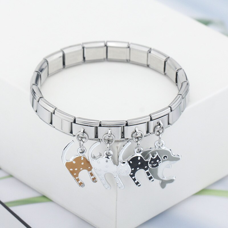 Hapiship-abalorios de delfín esmaltado, pulsera de acero inoxidable de 9mm, joyería artesanal, , DJ419