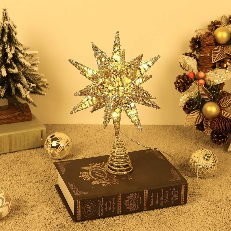 Christmas Tree LED Star Tree Topper Battery Operated Treetop Decoration Hanging Xmas Decoration Ornament Topper