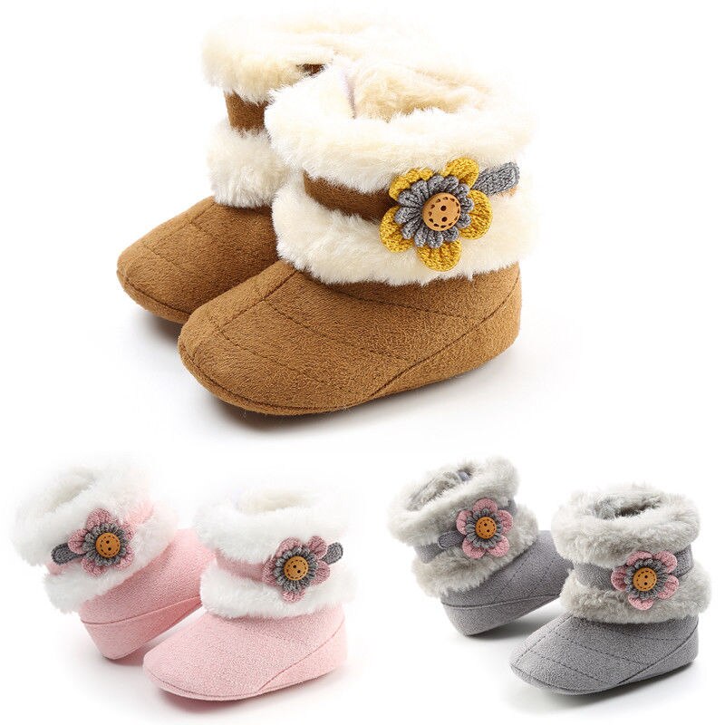 Winter Warm Newborn Baby Booties Toddler Girls Cute Floral Princess Crib Shoes Infant Little Girls Soft Snow Boots Prewalker