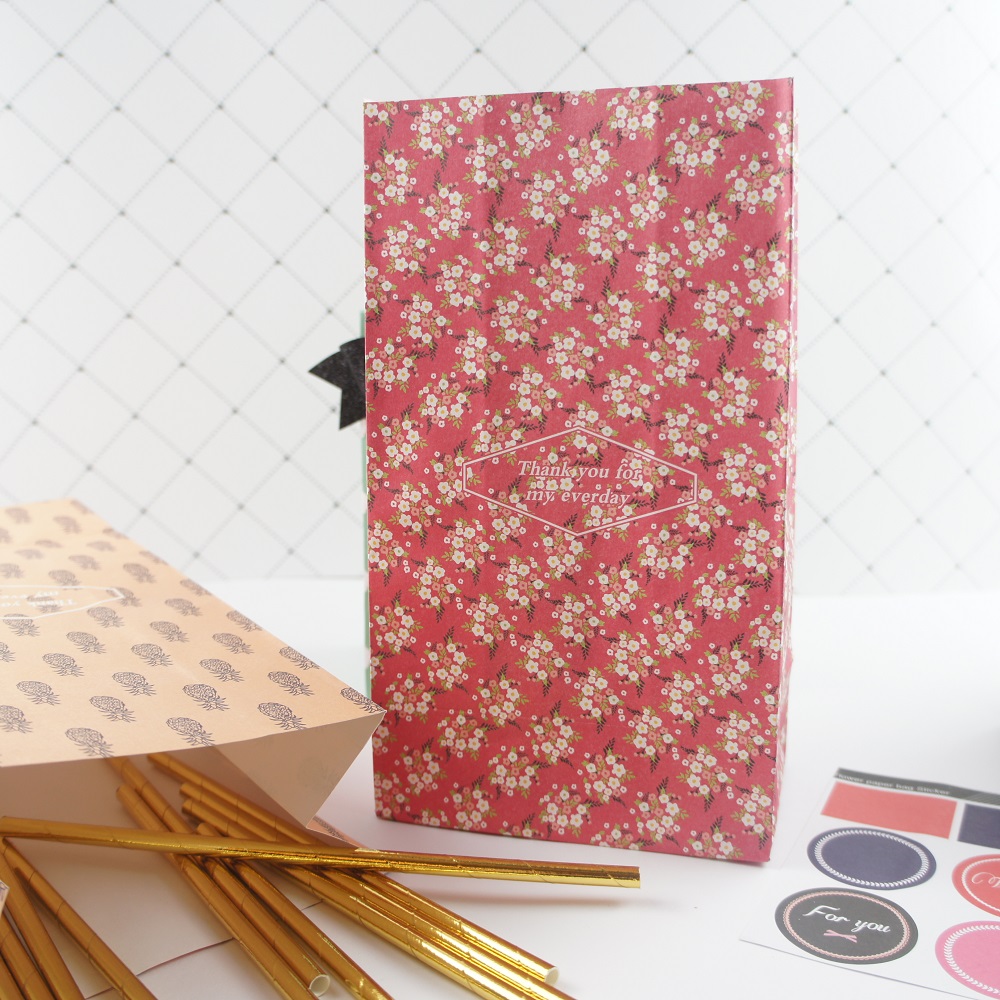 4 sets summer leaves tropical plant paper bag Wrap Storage bag add sticker Bags Party diy Packaging keeping