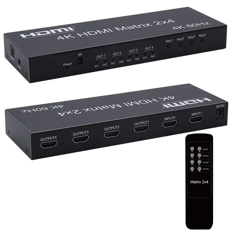 4K 60Hz Hdmi Matrix 2X4 2 In 4 Uit Hdmi Schakelaar Splitter Met Audio-Extractor 1080P Video Converter 2 3 4 Scherm Monitor Weergave