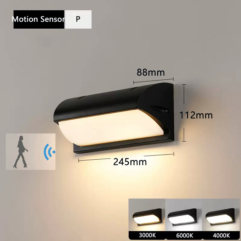 Vandtæt væglampe med  ip65 bevægelsessensorer, led-udendørslamper,  ac85-265v verandalamper, balkonhavelamper, udendørs væglampe: Lysegrå / Grøn