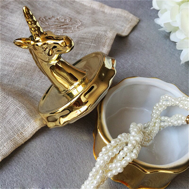 Retro Hof Keramische Dier Snoeppot Eenhoorn Sieraden Doos Wedding Ring Oorbellen Ketting Opslag Kan Organisator Trinket Box