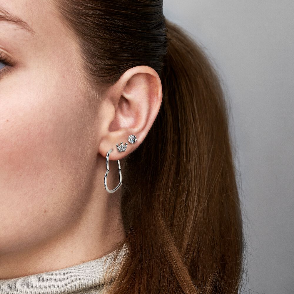 925 Sterling Zilver Oor Stude &amp; Oorbellen Asymmetrische Hart Hoepel Oorbellen Voor Vrouwen Sieraden Echt