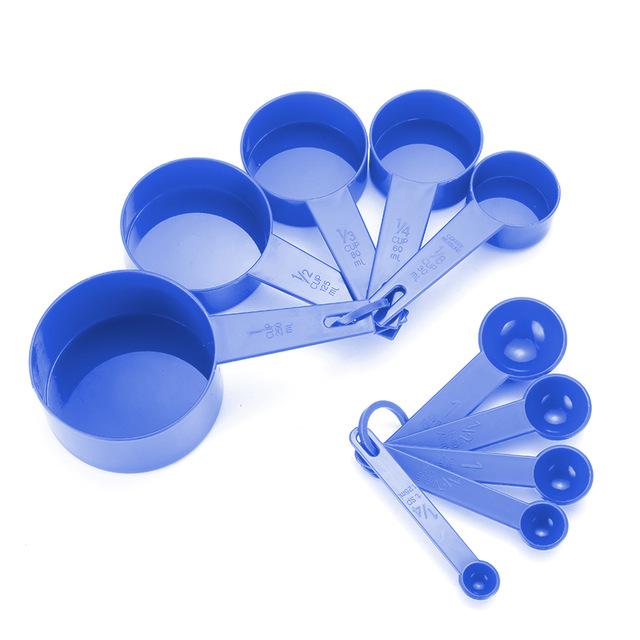 10 Uds 7 Color tazas de medir y cuchara medidora tipo pala mango de silicona herramienta de medición para cocina: Azul