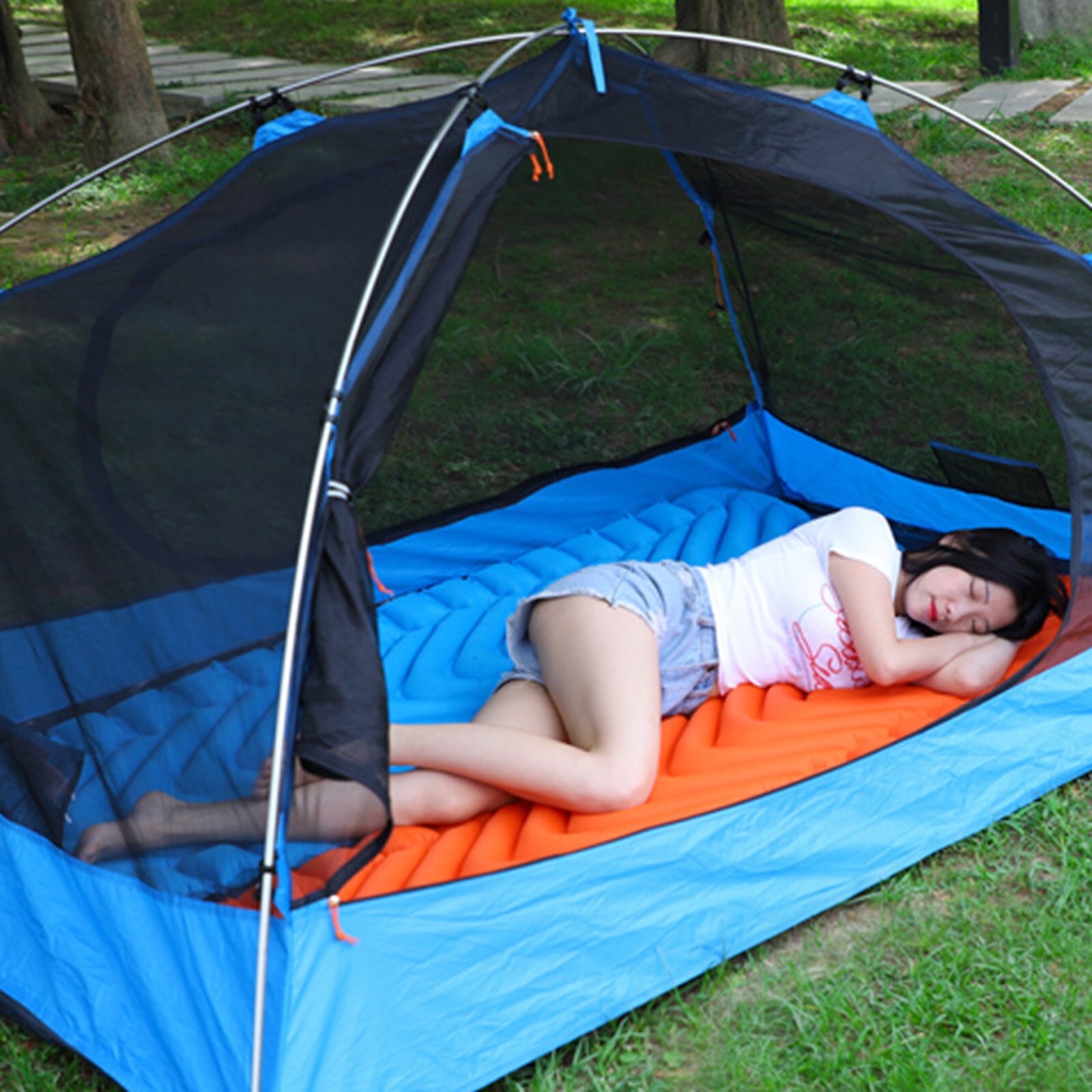 Inflatable Air Mattress Outdoor Tent Mat Camping Hiking Travel Sleeping Pad: Orange