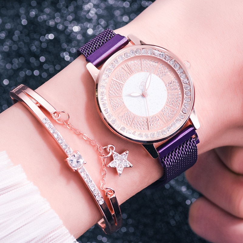 Dames leren sporthorloges quartzhorloges dames polshorloge dameshorloge met strass en armband