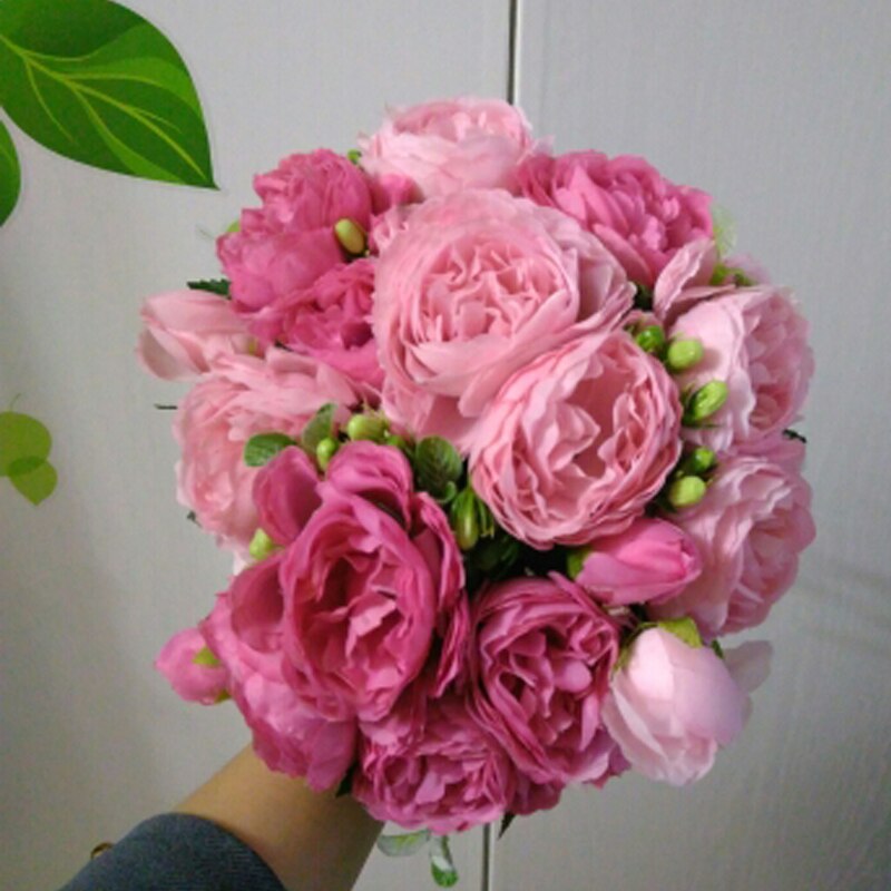 roze grote pioen kunstbloemen elegante mooie zijden nep bloemen blossom pioenen bruiloft home party decoratie blad