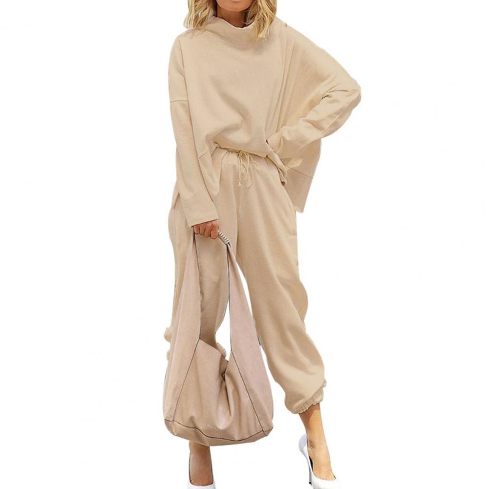 Casual Outfit Lady Sports Outfit Skin-friendly Casual Stylish Long Sleeve Blouse Ankle Banded Pants Set: S / Khaki